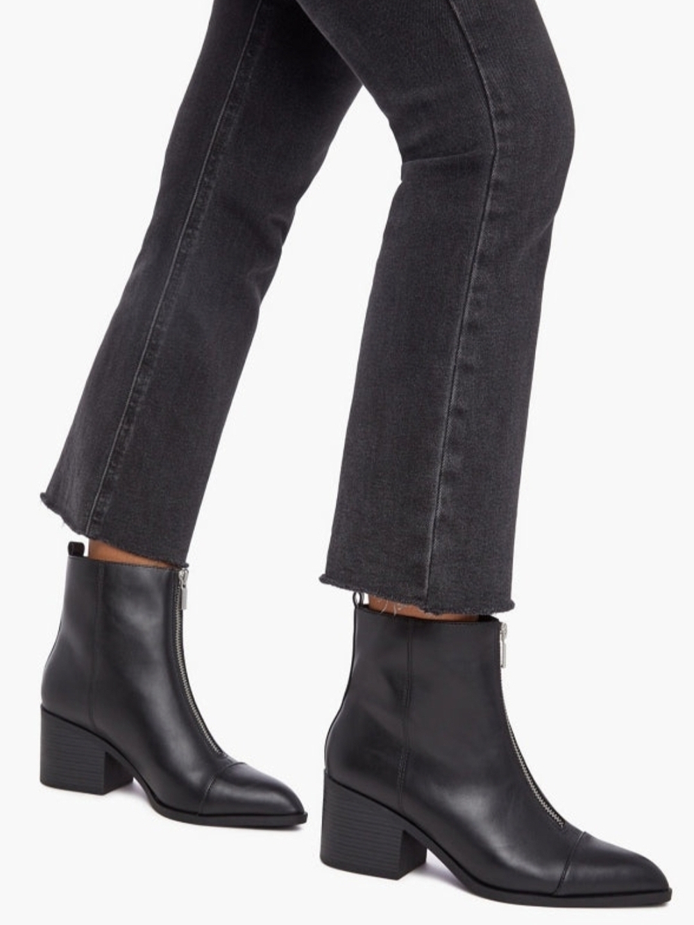 NWT JustFab Black Caviar Dory Front-Zip Faux Leather Ankle Boots, Size 6